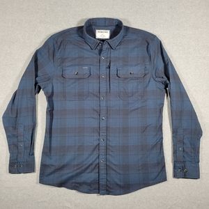 Poncho Blue Goose Long Sleeve Shirt Men's Size L Slim Fit Plaid Fishing Outdoors